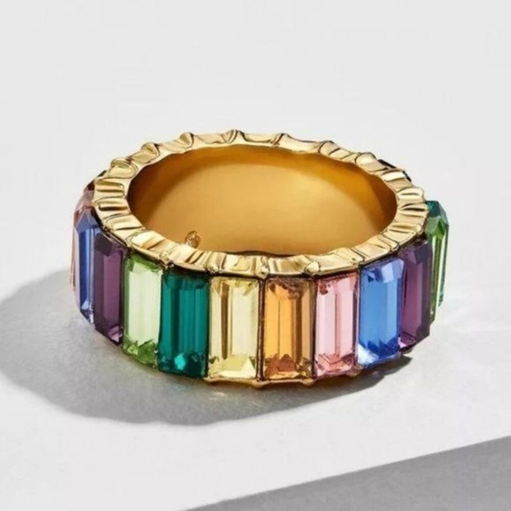 Ring Baguette Rainbow Crystal Eternity Fashion Ring sz 7